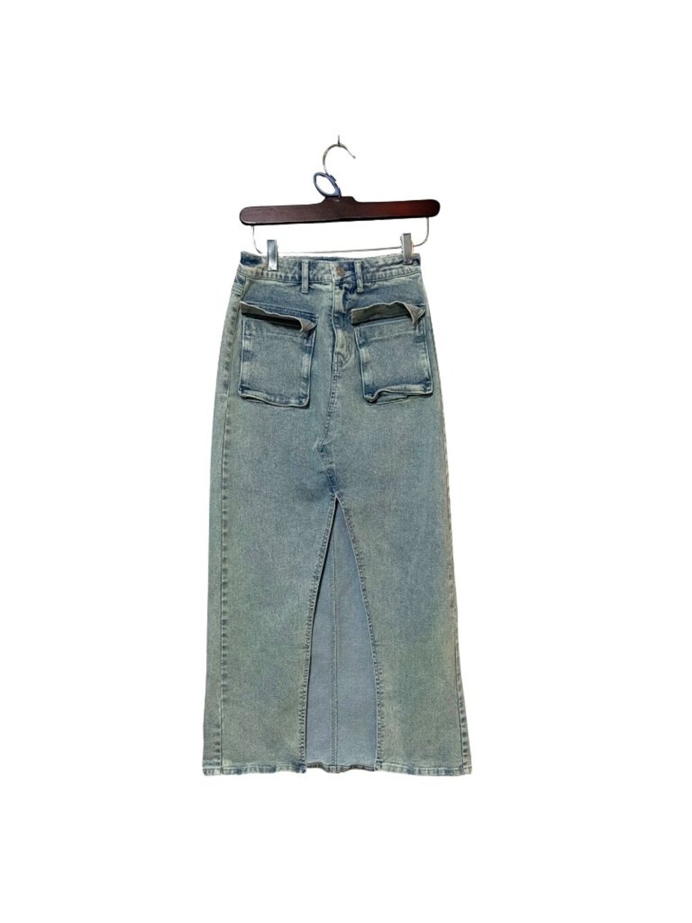 Fashion‎ Nova Light Wash Denim Midi Skirt With Slit & Pockets XS Casual Style